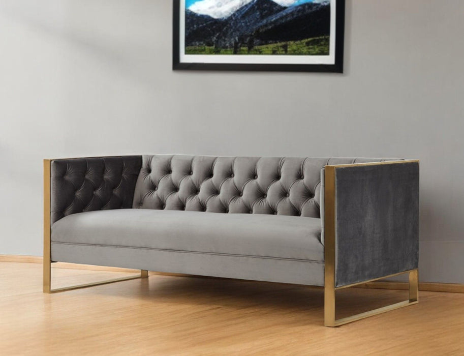Velvet Sofa & Gold Legs - Gray