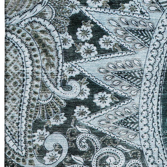 10' X 14' Paisley Washable Area Rug With UV Protection (683764) - Teal / Charcoal / Ivory