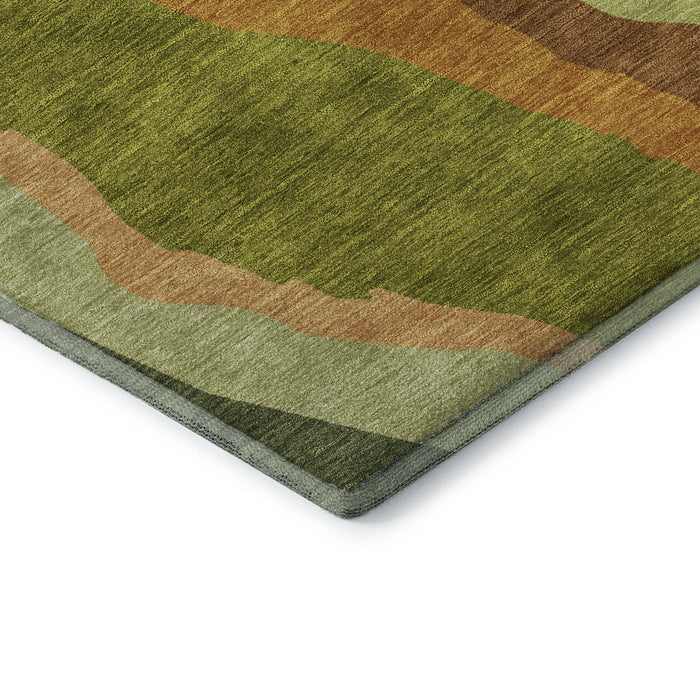 10' X 14' Abstract Washable Area Rug With UV Protection (682121) - Green / Copper / Peach