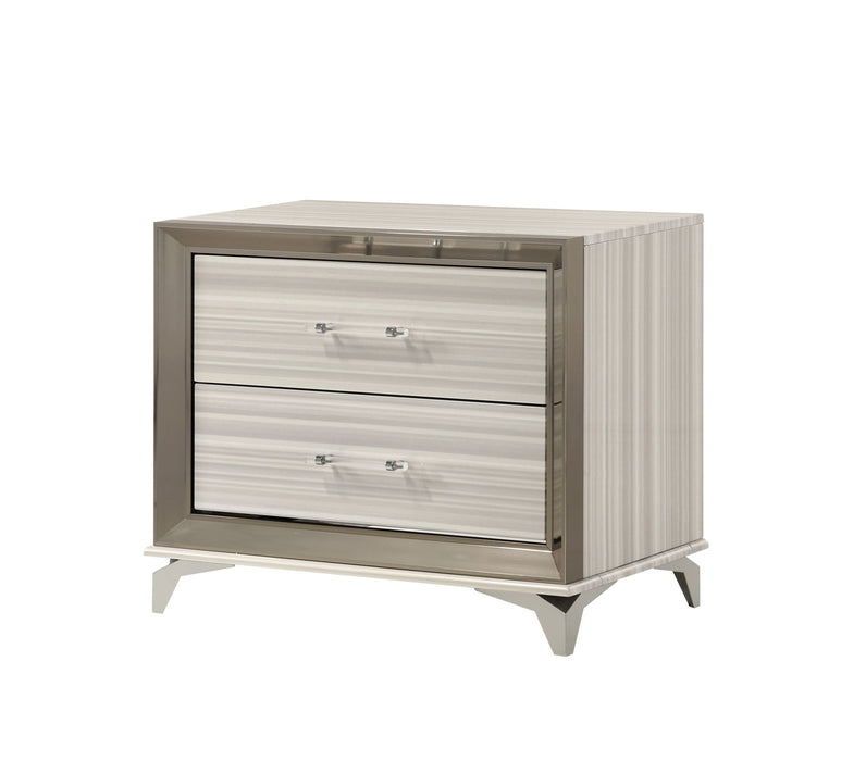 25" Wood Lighted Two Drawer Nightstand - Silver / White