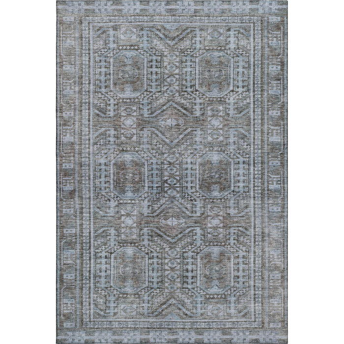 10' X 14' Geometric Washable Area Rug With UV Protection (708109) - Chocolate / Blue