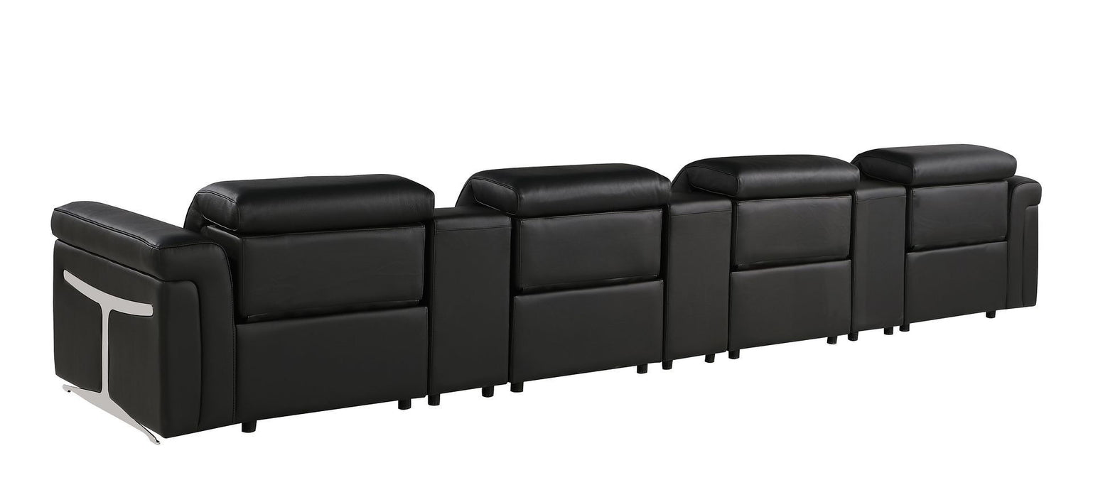 Top Grain Leather Reclining Metal USB Sofa (720373) - Black