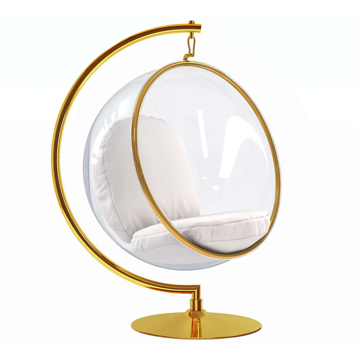 Faux Leather Balloon Chair - White And Gold