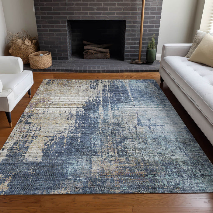 10' X 14' Abstract Washable Area Rug With UV Protection - Navy Blue