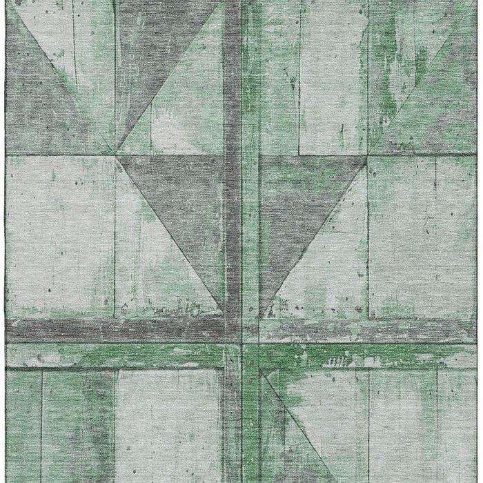 10' X 14' Geometric Washable Area Rug With UV Protection (706511) - Green / Gray