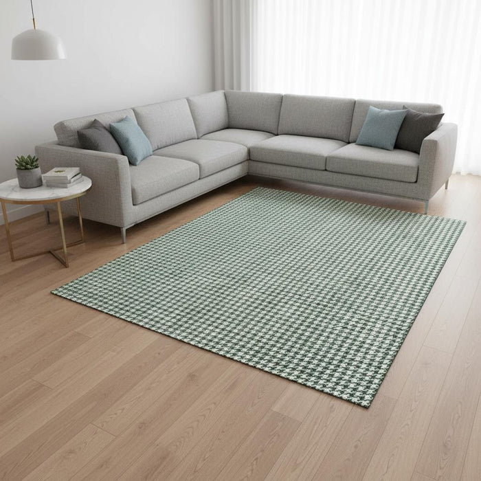 10' X 14' Houndstooth Washable Area Rug With UV Protection (645151) - Green / White