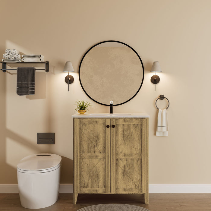 Giga folding floor cabinet with ceramic sink, space-saving vanity with storage, modern bathroom furniture, clean design