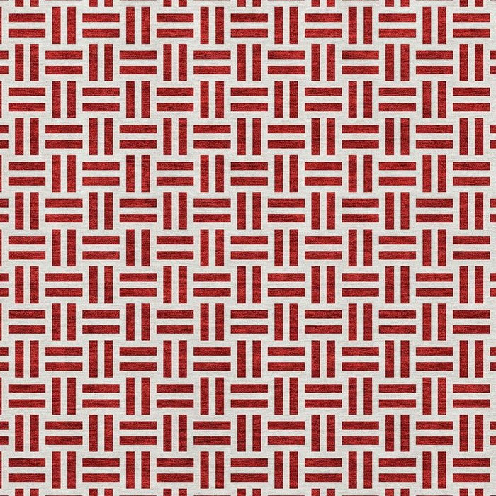 10' X 14' Geometric Washable Area Rug With UV Protection (677273) - Red / Ivory