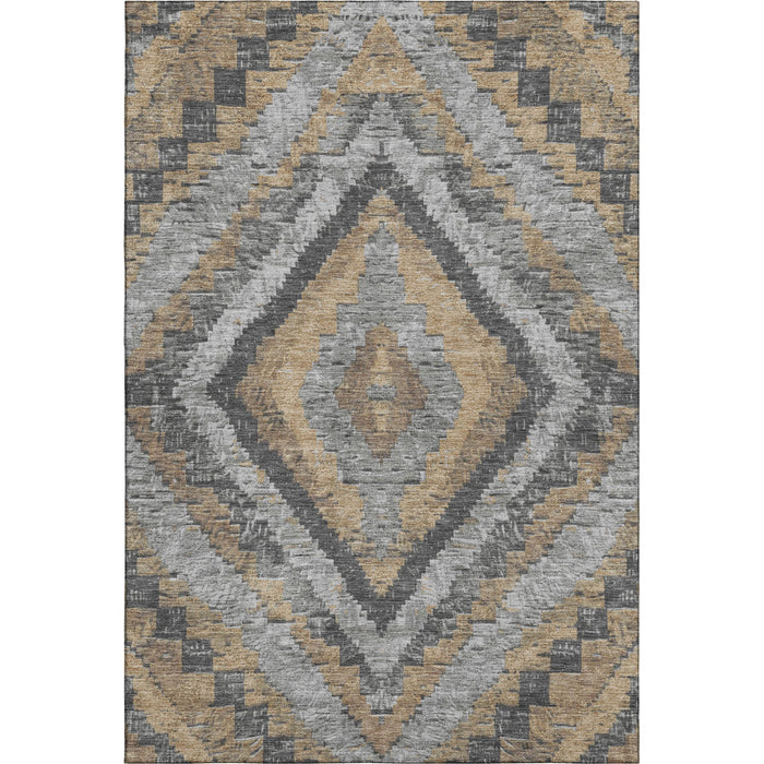 10' X 14' Diamond Washable Area Rug With UV Protection (707071) - Khaki / Charcoal / Gray