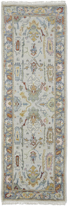 8' Wool Oriental Persian Hand Knotted Runner Rug With Fringe - Gray And Gold