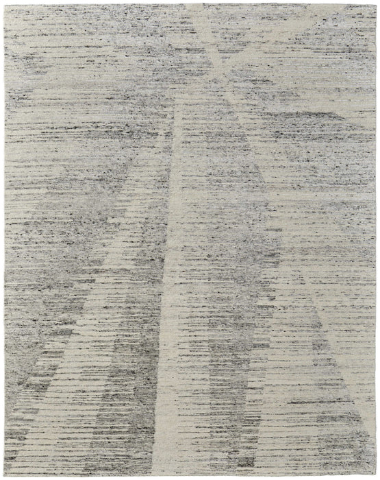 4' x 6' Abstract Hand Knotted Worn Faded Area Rug - Gray And Ivory