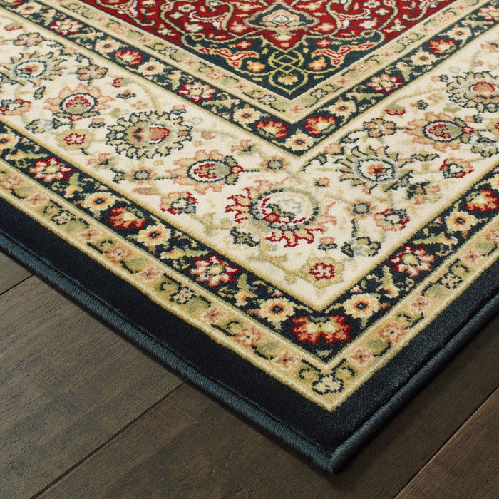 9.8' x 12.8' Oriental Power Loom Stain Resistant Area Rug - Navy And Ivory