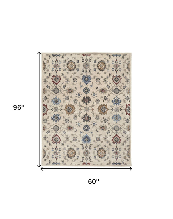 5' x 8' Wool Floral Hand Tufted Area Rug - Ivory And Blue