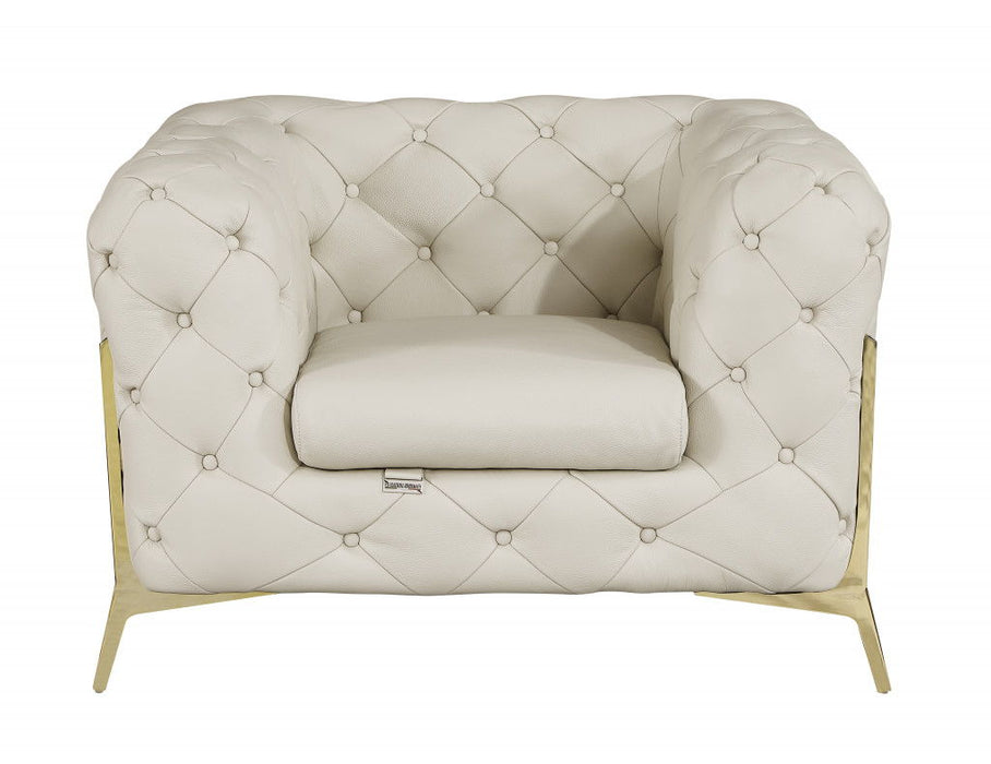 Italian Leather Tufted Chesterfield Chair - Beige And Gold