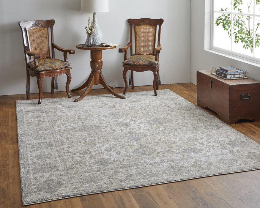 9' x 12' Power Loom Area Rug - Ivory Tan And Gray