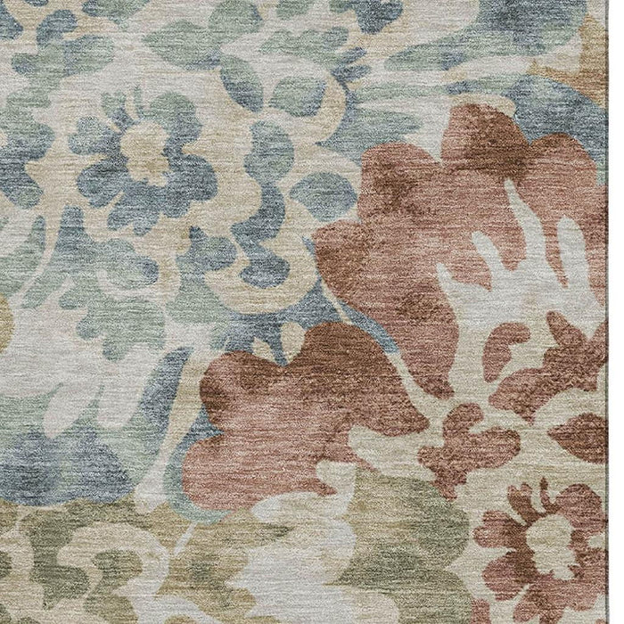 10' X 14' Floral Washable Area Rug With UV Protection (715057) - Rust / Blue
