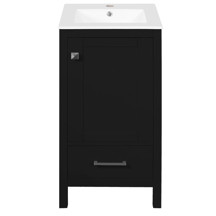 Giga bathroom vanity with ceramic sink, soft-close drawers, door organizer, divider drawer, and adjustable foot pads.