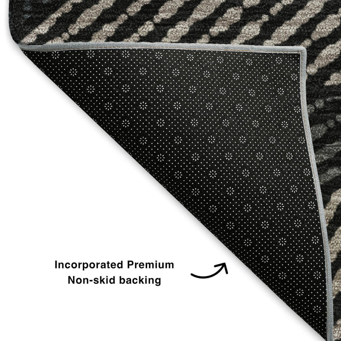 10' X 14' Geometric Washable Area Rug With UV Protection (651935) - Black / Ivory