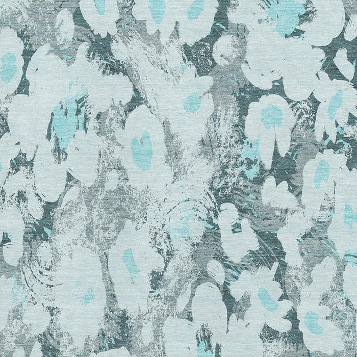 9' X 12' Floral Washable Area Rug With UV Protection (648177) - Teal / Gray / Ivory