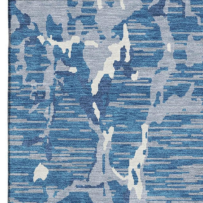 10' X 14' Striped Washable Area Rug With UV Protection (682037) - Blue / Ivory / Gray