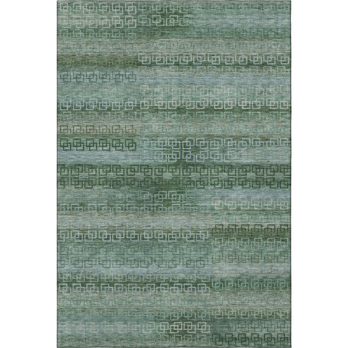 10' X 14' Striped Washable Area Rug With UV Protection (715063) - Sage / Blue