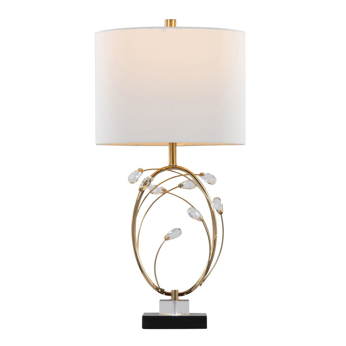 Crystal - Buds Table Lamp (Set of 2) - Black Metal, Clear Crystal, Gold Metal, Off-white Linen