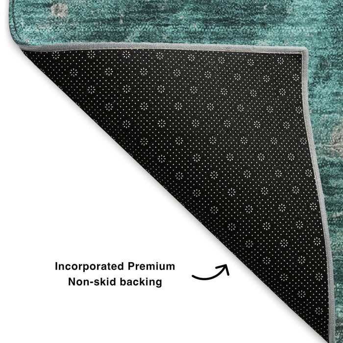 10' X 14' Abstract Washable Area Rug With UV Protection (650854) - Teal / Gray / Ivory