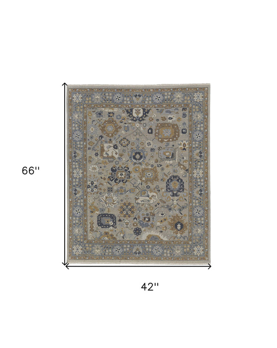 4' x 6' Wool Oriental Hand Knotted Area Rug With Fringe - Gray And Brown