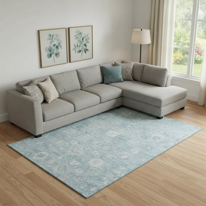 10' X 14' Damask Washable Area Rug With UV Protection (700811) - Blue / Ivory