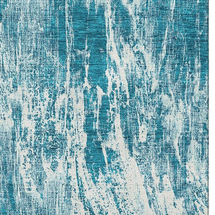 10' X 14' Abstract Washable Area Rug With UV Protection (676806) - Teal / Ivory