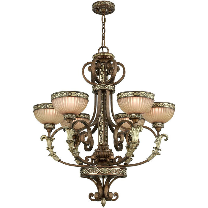 35" Six Light Metal Dimmable Chandelier With Shades - Bronze