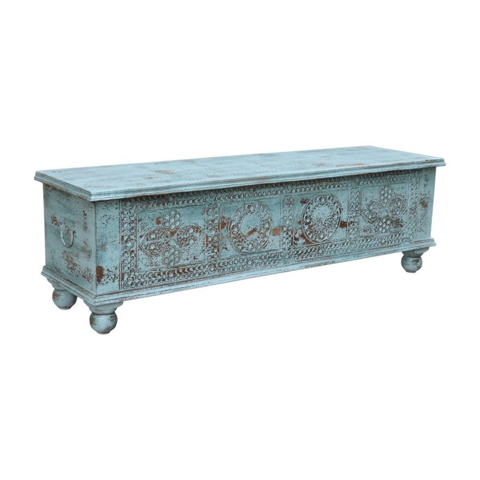 54" Carved And Distressed Solid Wood Lift Top Coffee Table - Pastel Pink