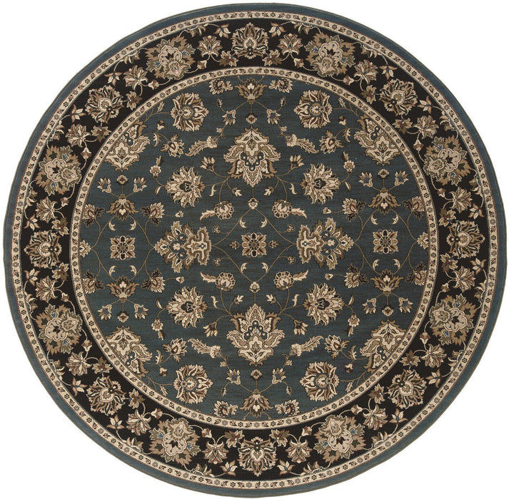 8' Floral Round Rug - Blue And Black