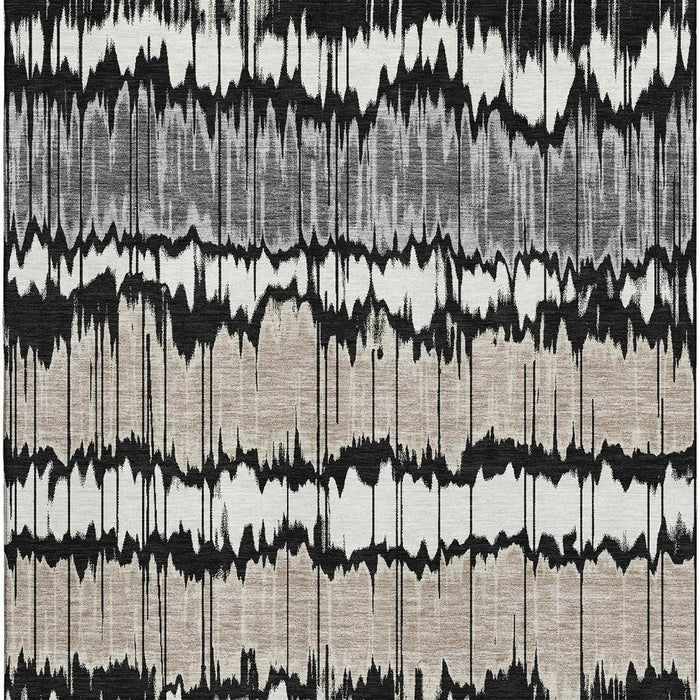 8' X 10' Striped Washable Area Rug With UV Protection - Black And Brown