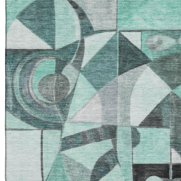 10' X 14' Abstract Washable Area Rug With UV Protection (700427) - Teal / Black / Ivory