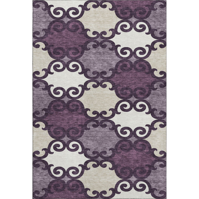 10' X 14' Trellis Washable Area Rug With UV Protection (670177) - Eggplant / Beige / Ivory