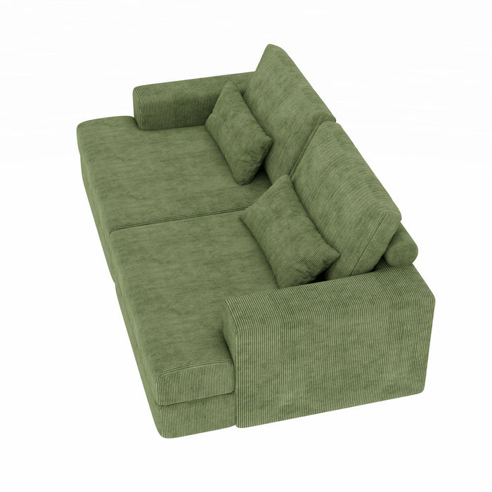 Corduroy Modular Stainless Steel Sleeper Sofa With Toss Pillows - Green