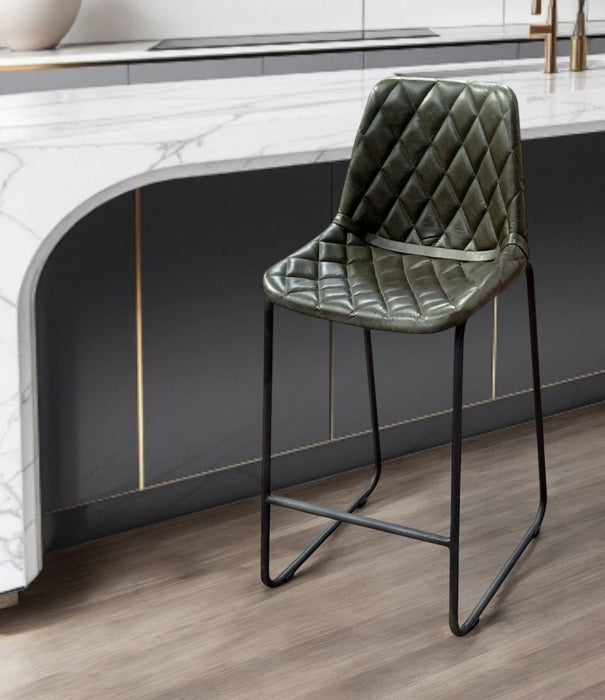 Leather Counter Height Bar Chair With Footrest 38" - Green And Black