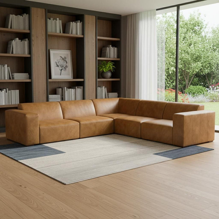 116" Sienna Leather Modular Sofa With Brown Legs - Brown