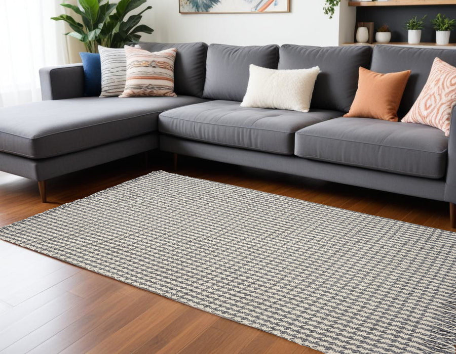 7' x 9' Wool Hand Woven Area Rug - Gray And Ivory