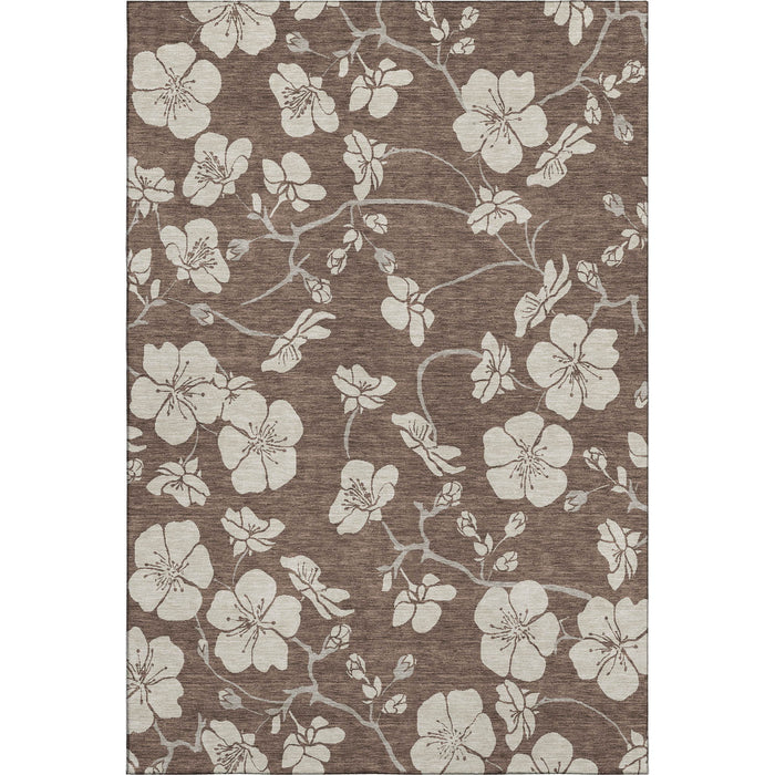 10' X 14' Floral Washable Area Rug With UV Protection (681023) - Brown / Beige