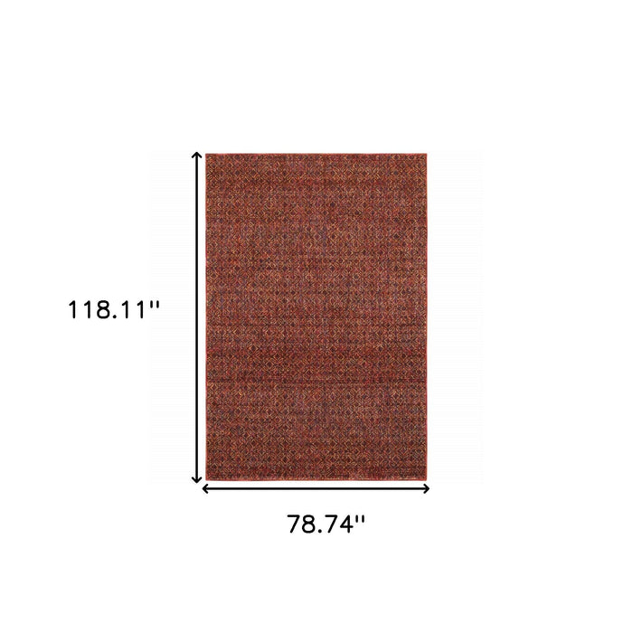 7' x 10' Geometric Power Loom Area Rug - Red And Gold