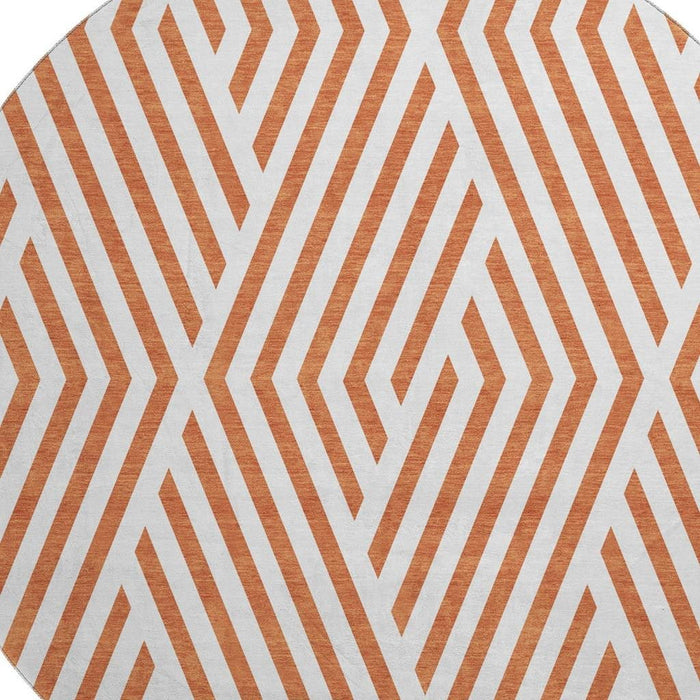 8' Geometric Washable Round Rug With UV Protection (648577) - Rust / Ivory