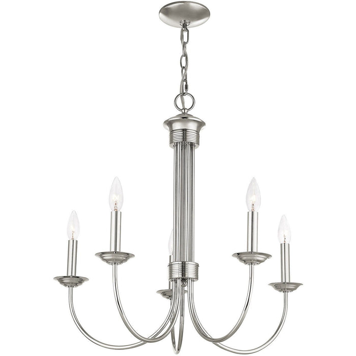 24" Five Light Metal Dimmable Chandelier With Shades - Nickel