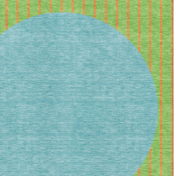 10' X 14' Striped Washable Area Rug With UV Protection (678305) - Lime Green / Orange / Teal