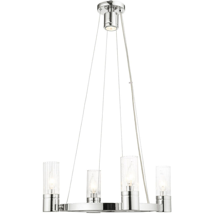 Four Light Metal Dimmable Chandelier With Shades - Silver / Clear