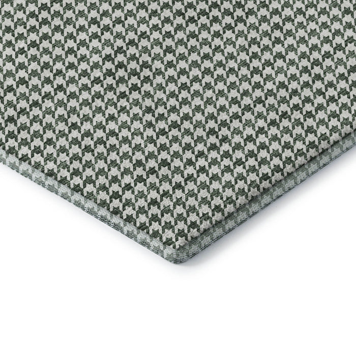 10' X 14' Houndstooth Washable Area Rug With UV Protection (645151) - Green / White