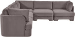 Meridian Furniture Hammond velvet performance fabric upholstered 5-piece corner sectional sofa in a stationary living room setting.