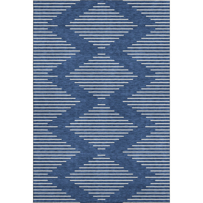 10' X 14' Geometric Washable Area Rug With UV Protection (679762) - Navy Blue / Ivory