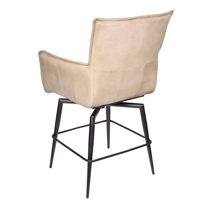 Genuine Leather Iron Counter Height Swivel Bar Chair - Stone / Black